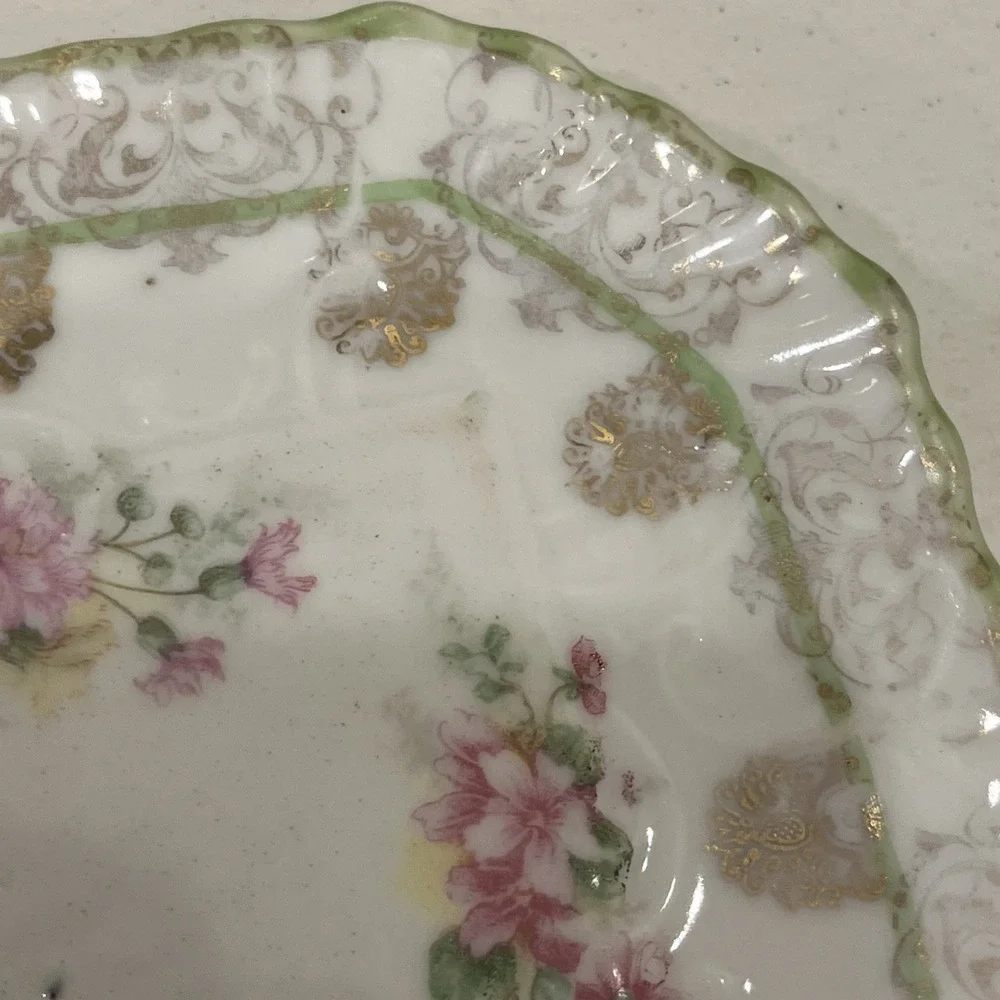 Imperial China Austria Unusual Plate Trivet Floral Gold Green Square Octagonal